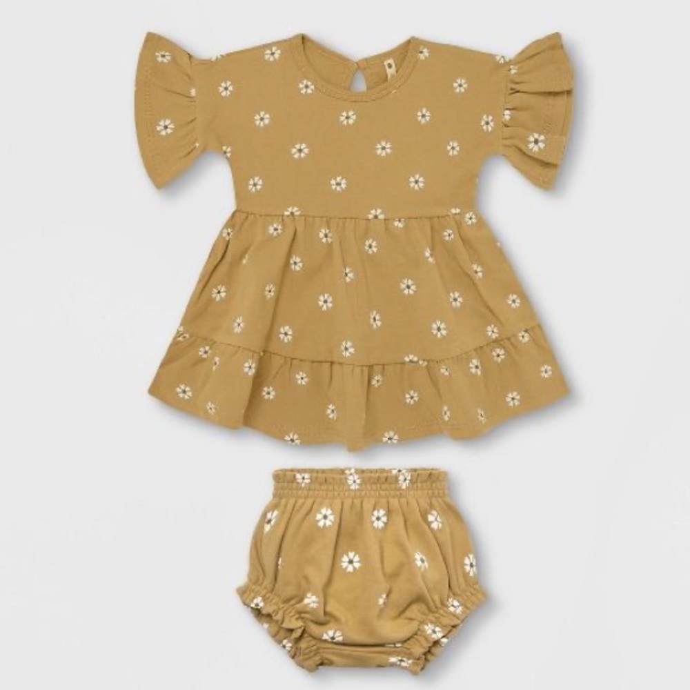Q by Quincy Mae Baby Girls' 2pc Floral Brushed Jersey Dress - Honey/White